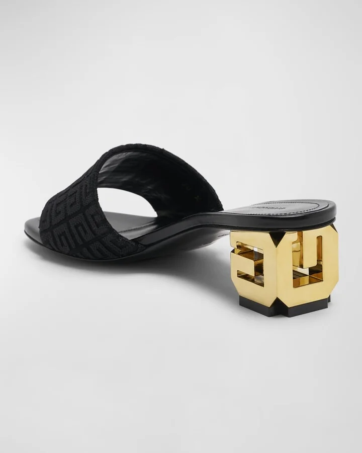 Monogram Cotton G Cube-Heel Mule Sandals - Image 3