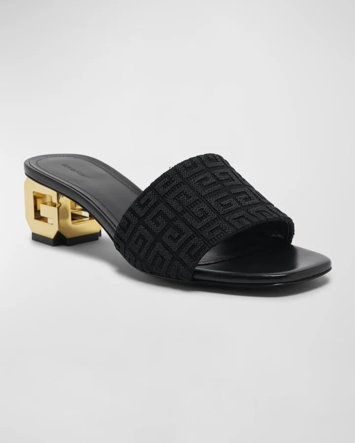 Monogram Cotton G Cube-Heel Mule Sandals - Image 4