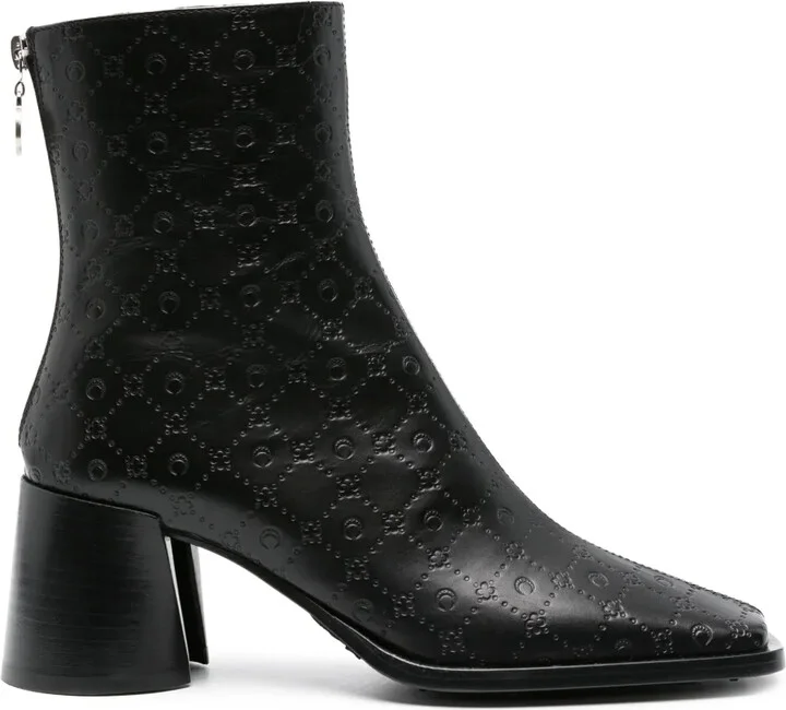 Monogram-Debossed Leather Ankle Boots