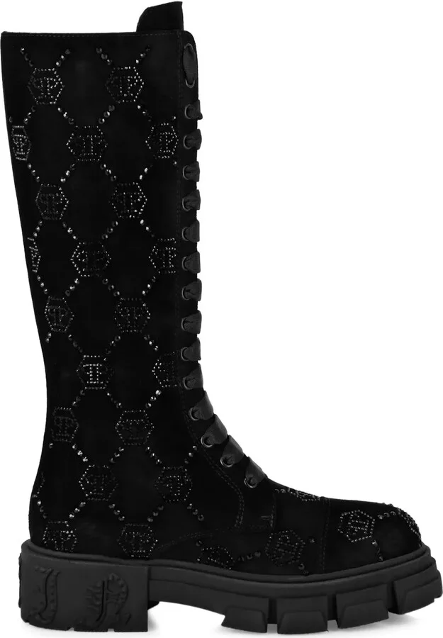 Monogram-Embellished Suede Boots