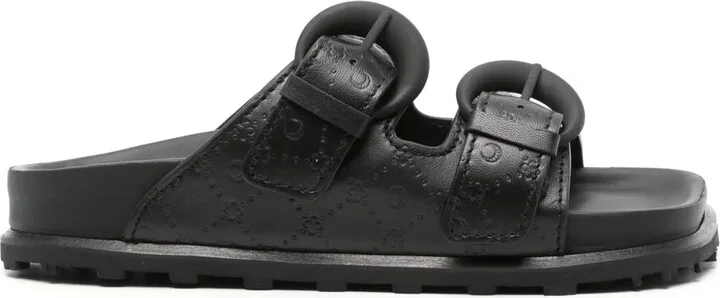Monogram-Embossed Leather Slides