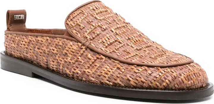 Monogram-Embossed Raffia Mules - Image 2