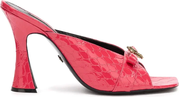 Monogram-Plaque Crocodile-Effect Sandals