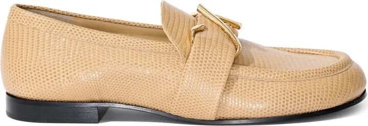 Monogram-Plaque Embossed-Leather Loafers