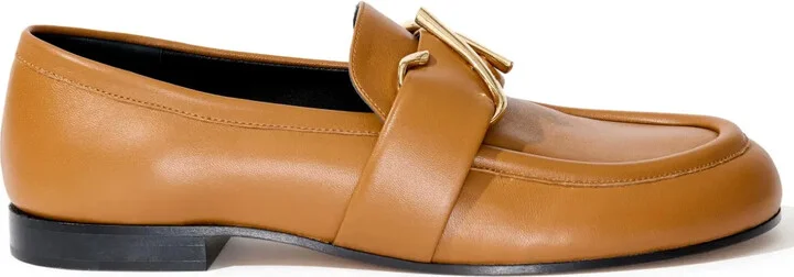 Monogram-Plaque Embossed-Leather Loafers
