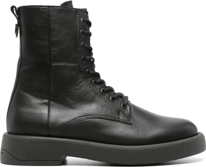 Monogram-Plaque Leather Ankle Boots