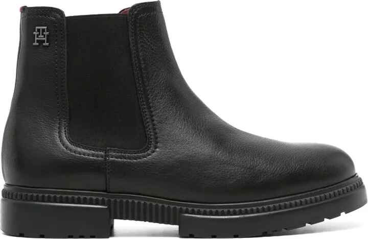 Monogram-Plaque Leather Ankle Boots