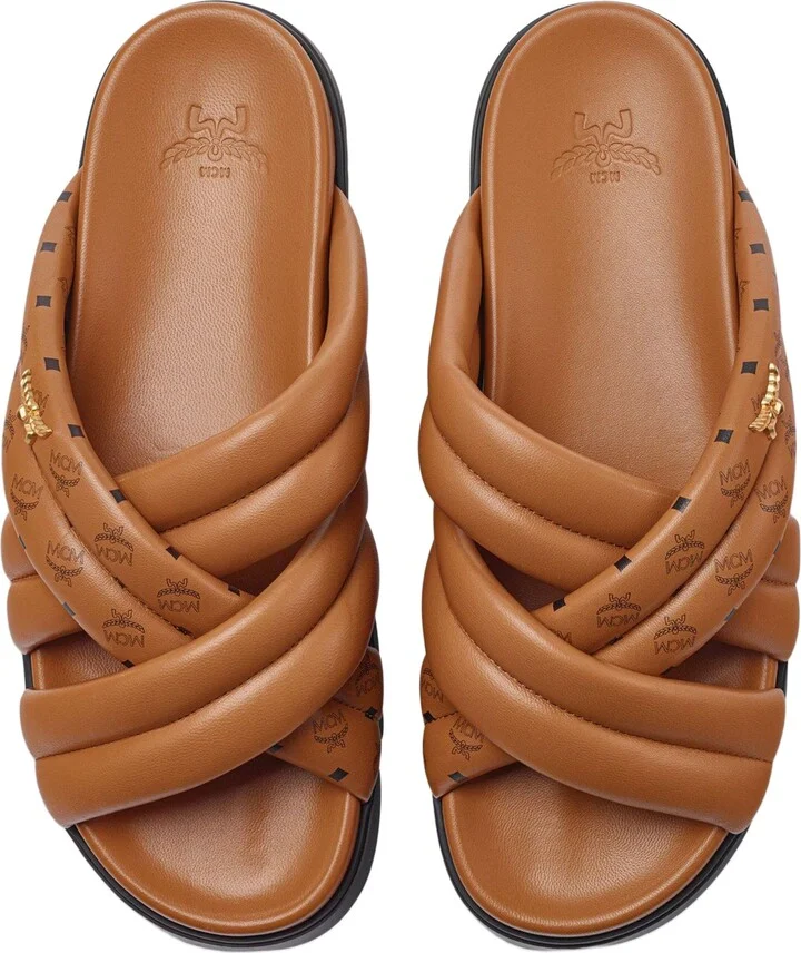 Monogram Print Cross Sandals in Lamb Leather - Image 5