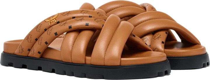 Monogram Print Cross Sandals in Lamb Leather