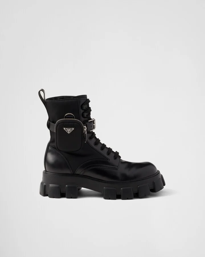 Monolith brushed leather and Re-Nylon boots with pouch - Image 2