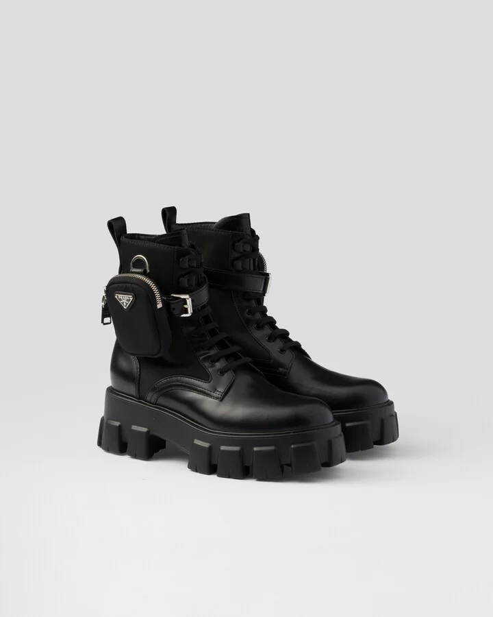 Monolith leather and Re-Nylon combat boots with pouch