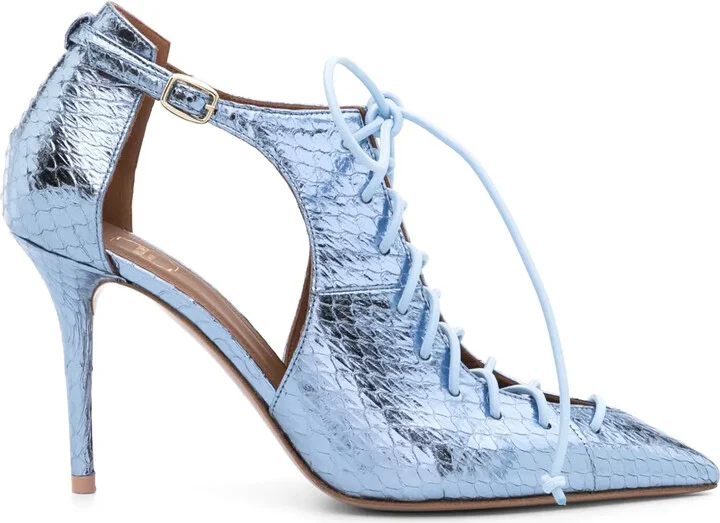 Montana 85mm lace-up metallic pumps