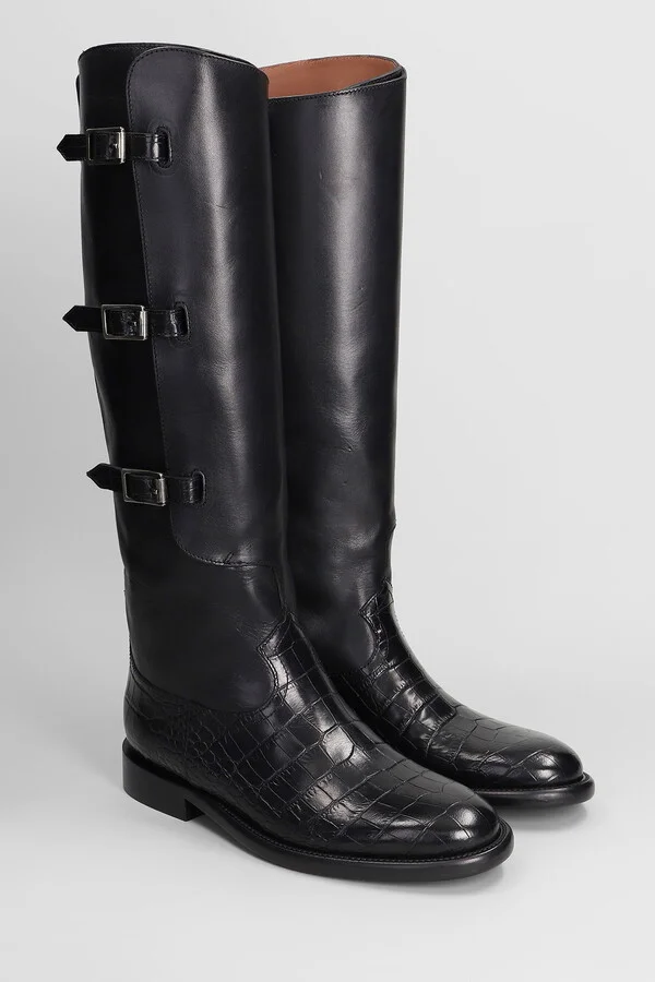 Montana Buckle Boot Low Heels Boots In Black Leather - Image 2
