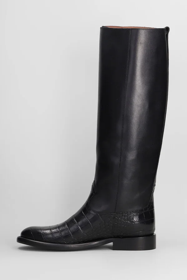 Montana Buckle Boot Low Heels Boots In Black Leather - Image 3