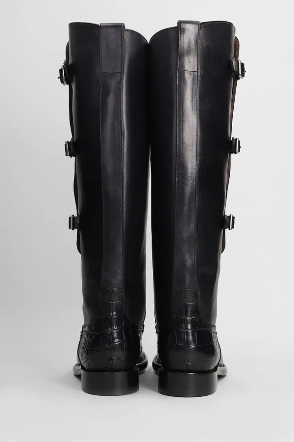 Montana Buckle Boot Low Heels Boots In Black Leather - Image 4