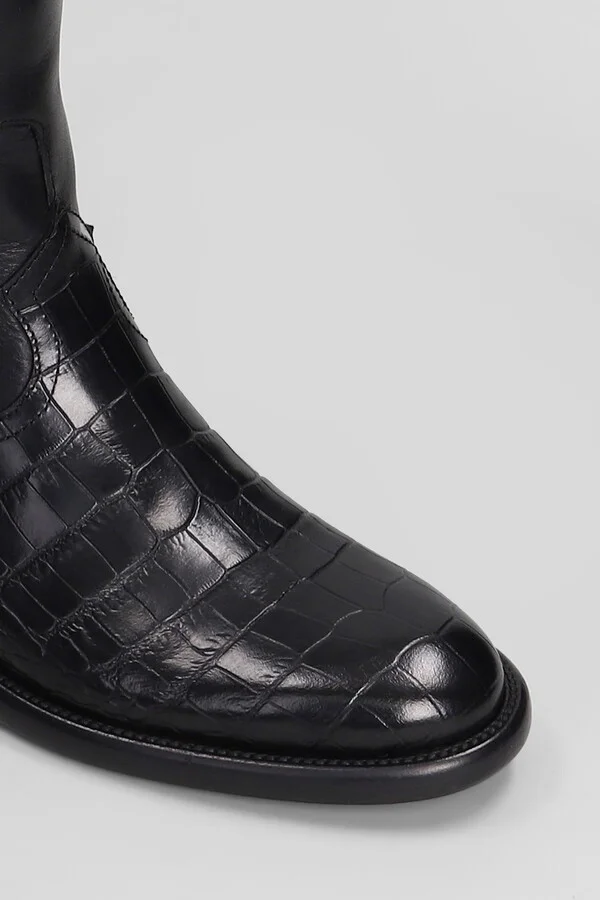 Montana Buckle Boot Low Heels Boots In Black Leather - Image 5