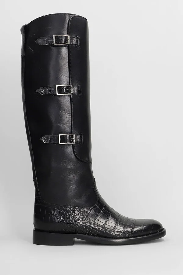 Montana Buckle Boot Low Heels Boots In Black Leather