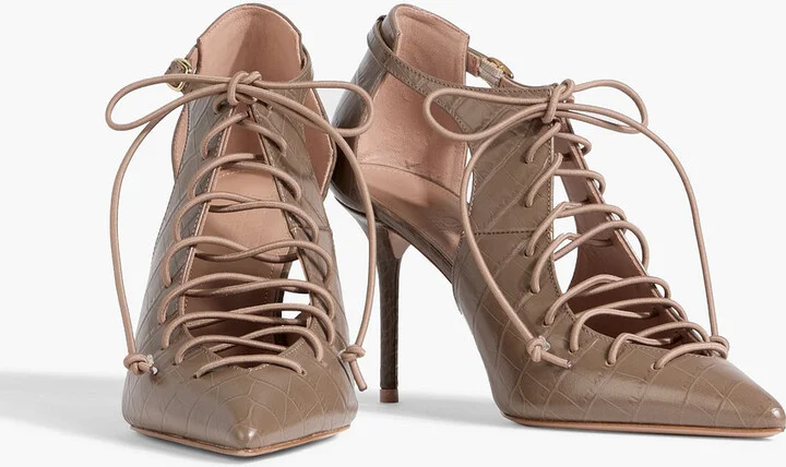 Montana lace-up croc-effect leather pumps - Image 2