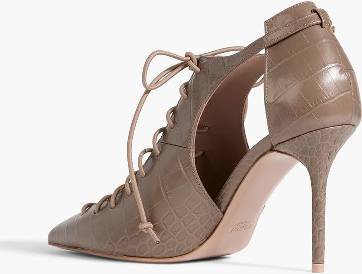 Montana lace-up croc-effect leather pumps - Image 3