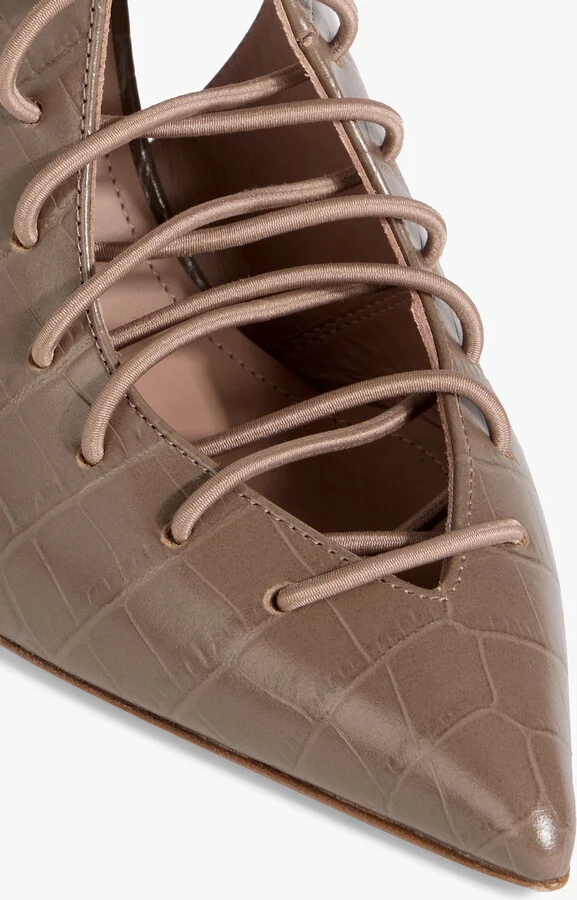 Montana lace-up croc-effect leather pumps - Image 4
