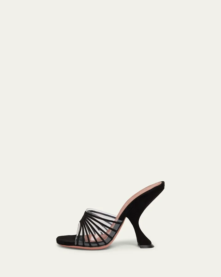 Mookie Suede PVC Comma-Heel Mules - Image 7