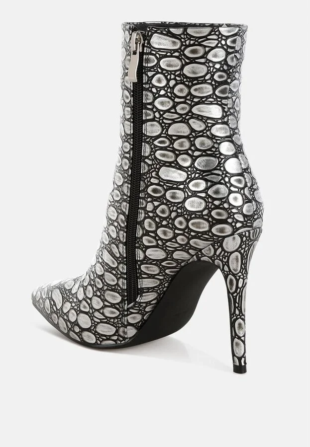 Moolah Embossed Stiletto Heel Ankle Boots - Image 4