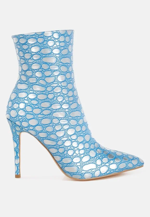Moolah Embossed Stiletto Heel Ankle Boots