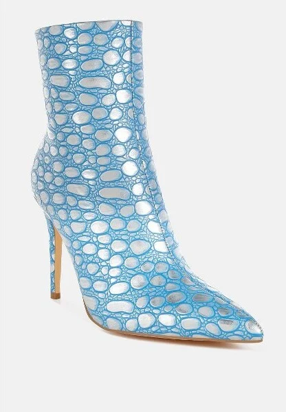 Moolah Embossed Stiletto Heel Ankle Boots Women - Image 2
