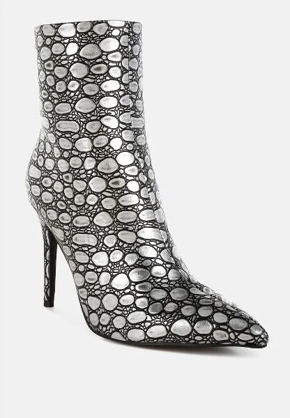 Moolah Embossed Stiletto Heel Ankle Boots Women - Image 3
