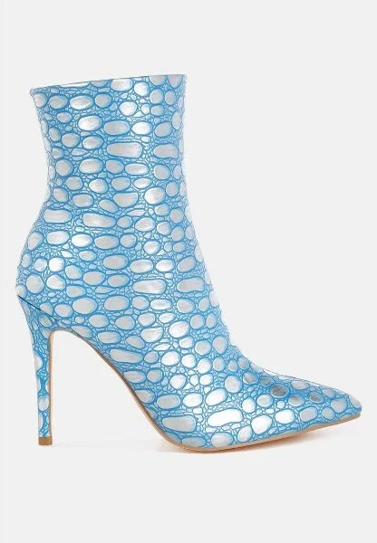 Moolah Embossed Stiletto Heel Ankle Boots Women