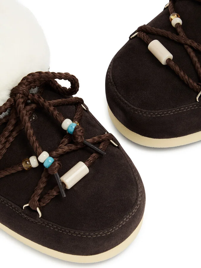 Moon Boot Evx Padded Suede Beads Mules Dark Brown/natural UK4 - Image 3