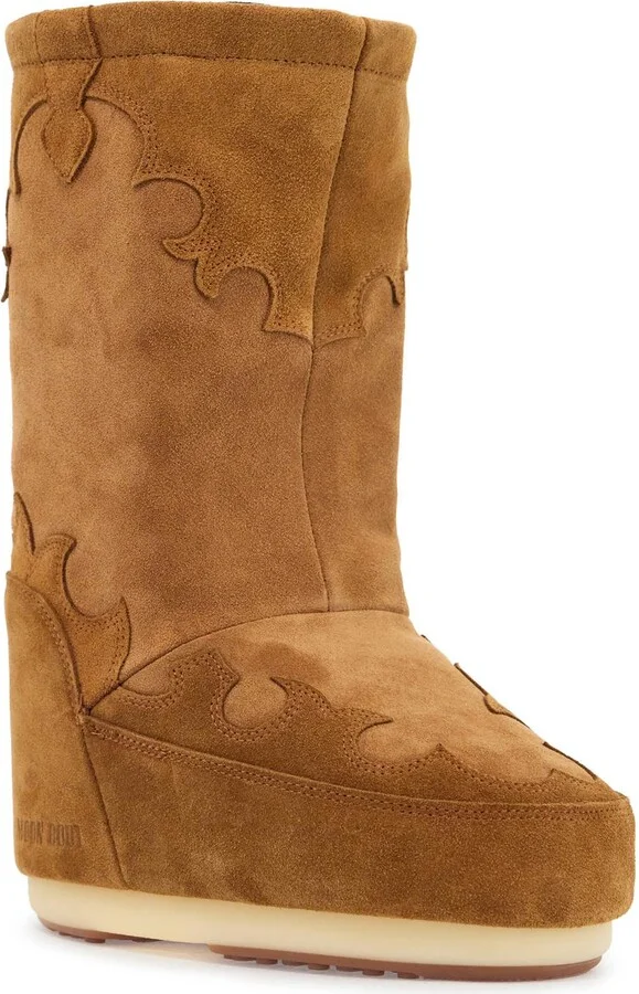 MOON BOOT high suede boots in cognac with wedge embroidery - Image 4