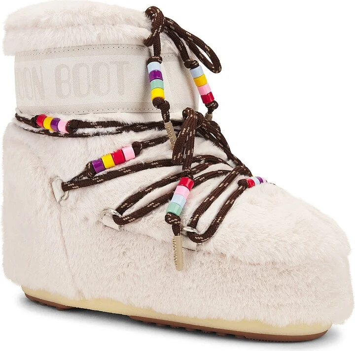 MOON BOOT Icon Low Faux Fur Beads Boot in Cream - Image 2