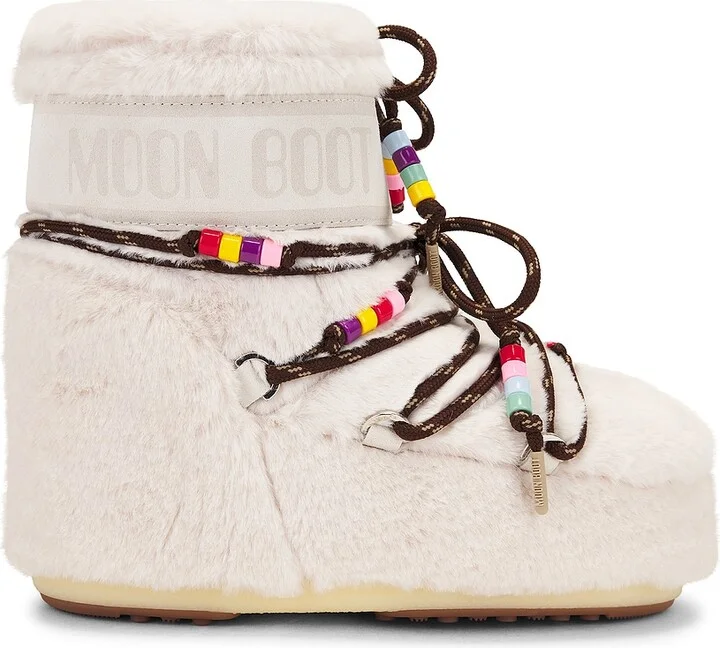 MOON BOOT Icon Low Faux Fur Beads Boot in Cream