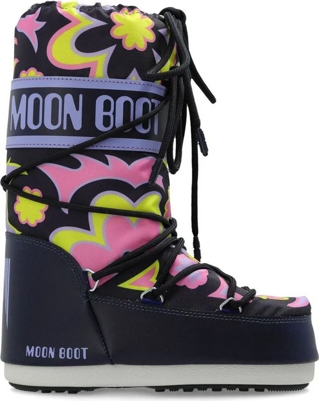 Moon Boot Kids Icon Floral-Printed Lace-Up Boots