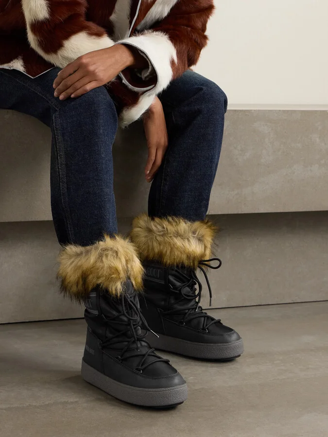 Moon Boot - Ltrack Monaco Faux Fur-trimmed Shell And Faux Leather Snow Boots - Black - Image 2