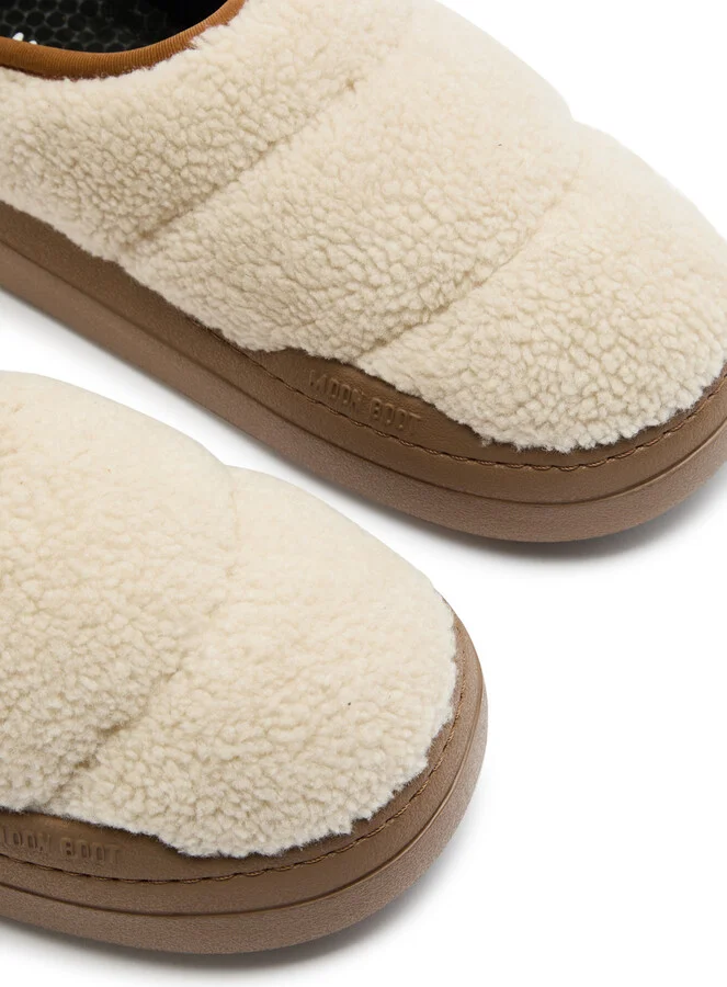 Moon Boot Park Padded Quilted Fleece Mules Ecru UK4 - Image 3