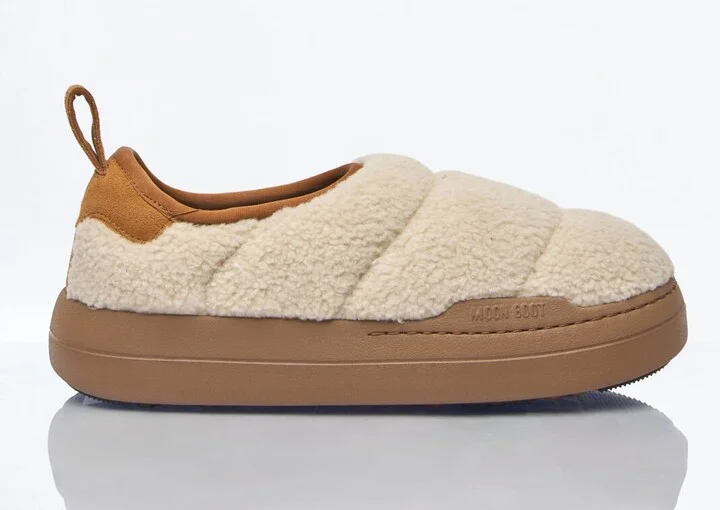 Moon Boot Park Puffer Fleece Slip-on Shoes - Woman Slip Ons Beige Eu - 37