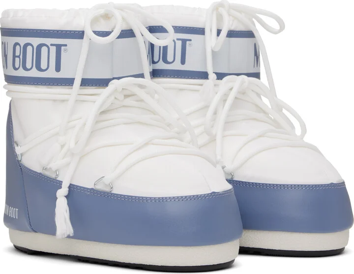 Moon Boot White & Blue Icon Low Nylon Boots - Image 4