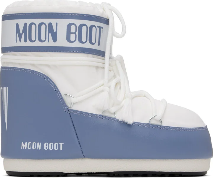 Moon Boot White & Blue Icon Low Nylon Boots