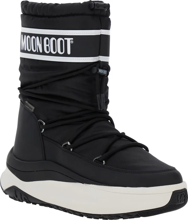 'moon Polar' Black Ankle Boots With Maxi Logo Print On The Side In Tech Fabric Man - Image 2