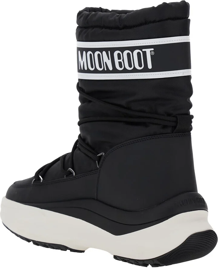 'moon Polar' Black Ankle Boots With Maxi Logo Print On The Side In Tech Fabric Man - Image 3