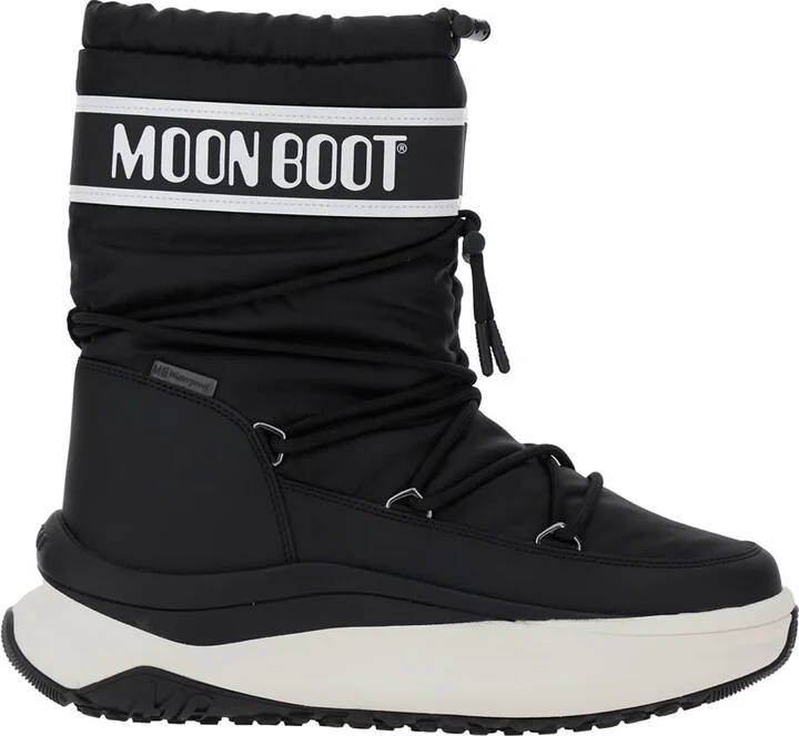 'moon Polar' Black Ankle Boots With Maxi Logo Print On The Side In Tech Fabric Man