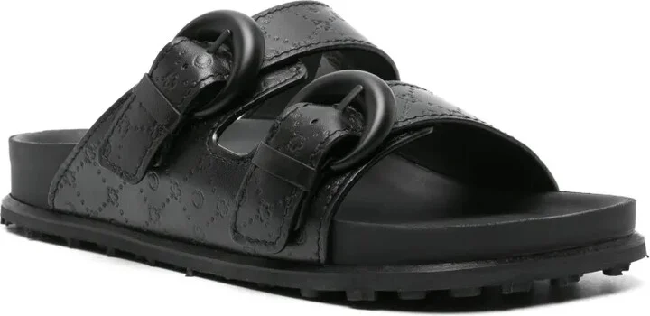 Moonogram-embossed leather slides - Image 2