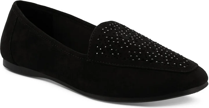 Moreyaa Womens Faux Suede Embellished Slip-On Sneakers