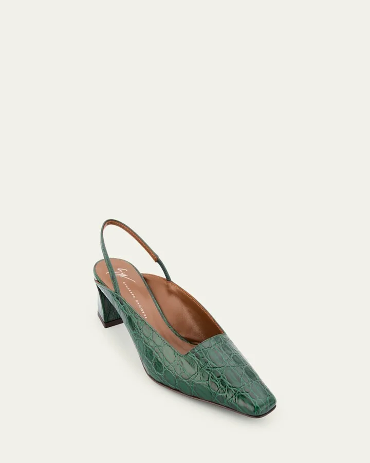 Morpheus Croc-Printed Leather Slingback Pumps - Image 9
