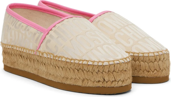 Moschino Beige Allover Logo Espadrilles - Image 4