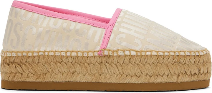 Moschino Beige Allover Logo Espadrilles