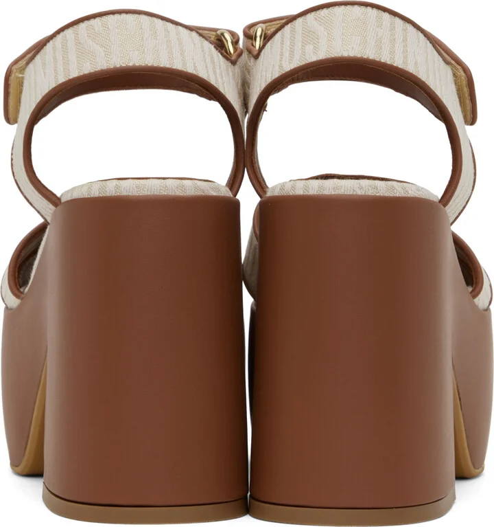 Moschino Beige & Brown Logo Heeled Sandals - Image 2