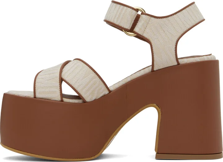 Moschino Beige & Brown Logo Heeled Sandals - Image 3